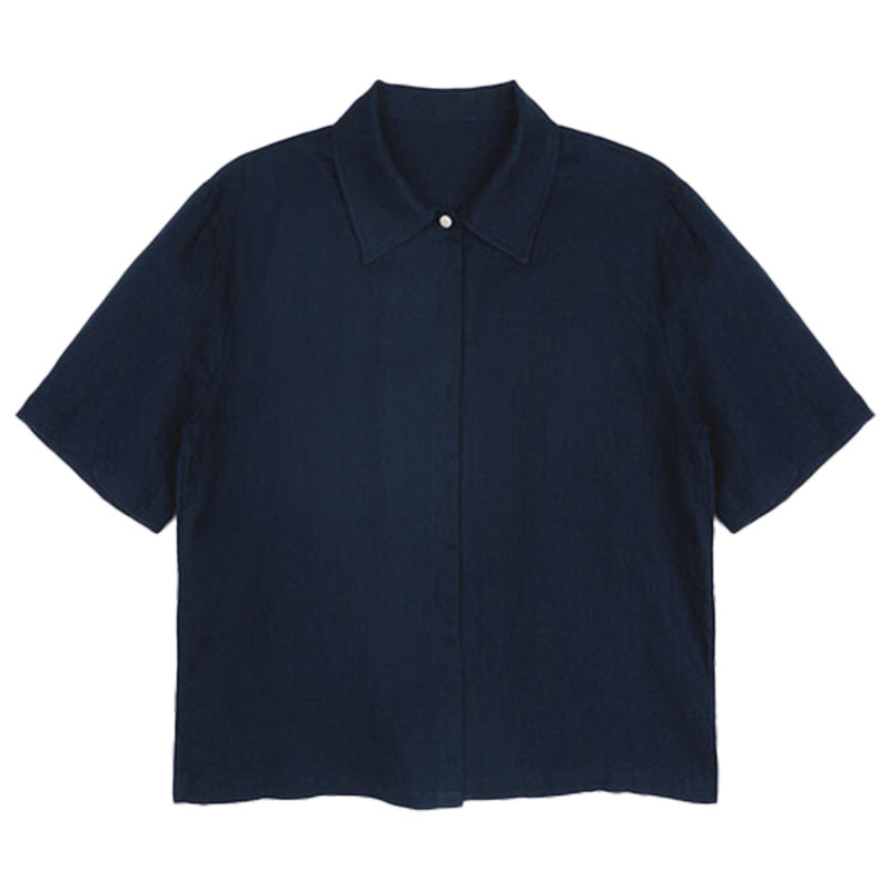 Women's short-sleeved linen blouse with classic collar and relaxed fit, size [size missing]