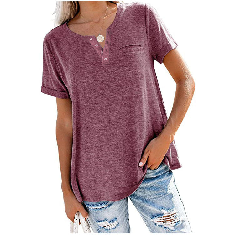 Damen-Freizeit-T-Shirt mit Knopfleiste und Brusttasche, Größe