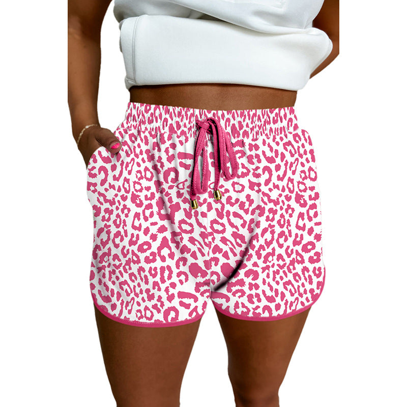Women's casual shorts with a fashionable leopard print and elastic waistband, size S