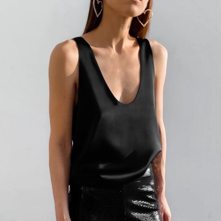 Valenzora | Women's Satin U-Neck T-Shirt Sleeveless Top