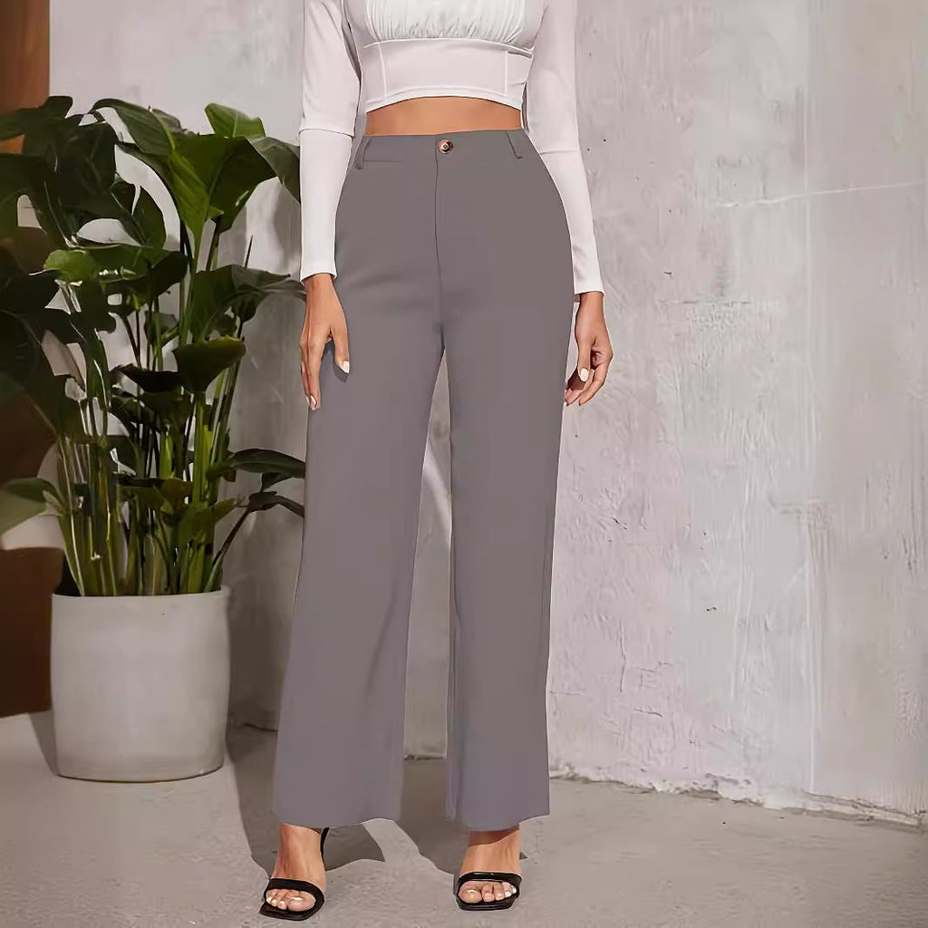 Women's wide-leg high-waisted trousers with elegant button detailing, size