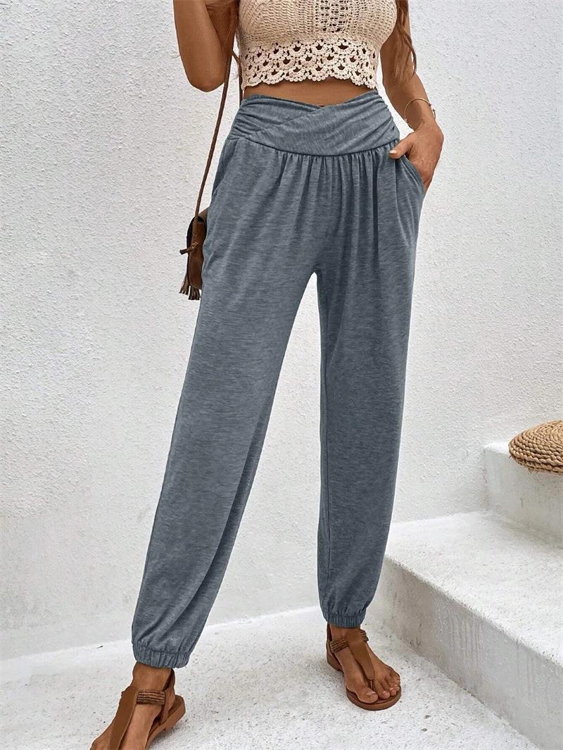 Women's casual high-waisted trousers with comfortable elastic waistband, size [size missing]