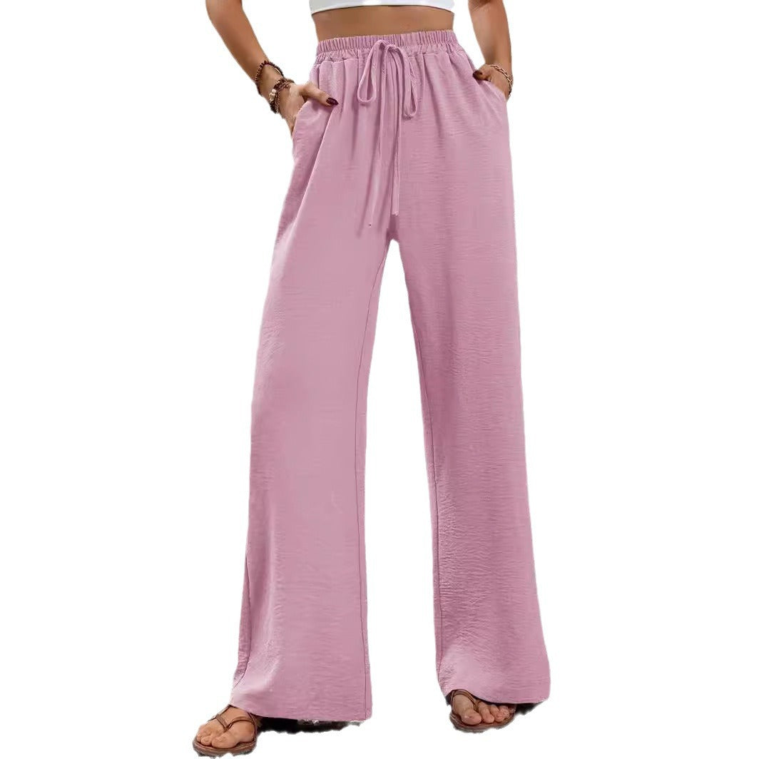 Elegante Damen-Hose mit weitem Bein aus leichtem Baumwoll-Mix mit elastischem Bund, Größe [size missing]