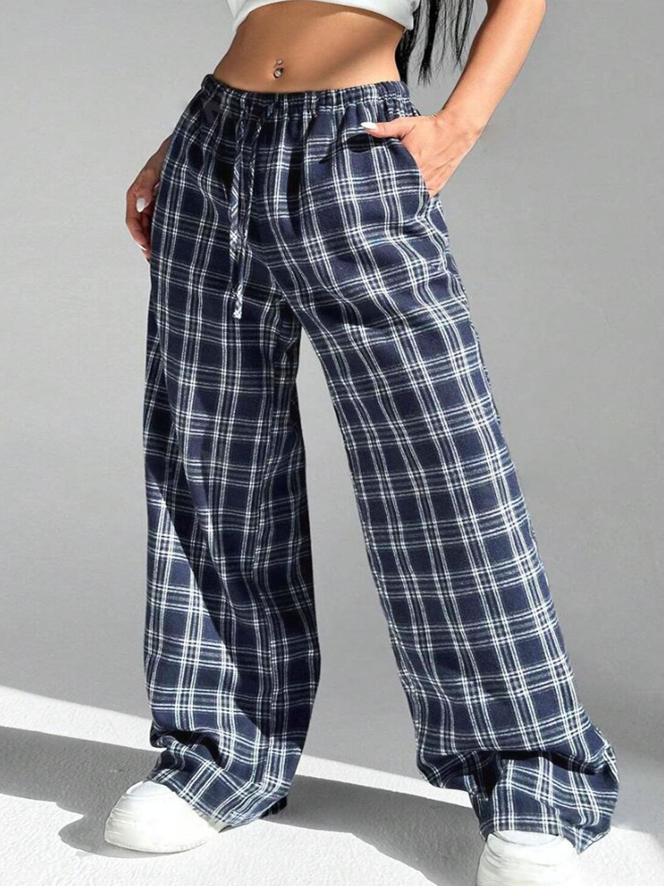 Damen Karierte Freizeithose Größe