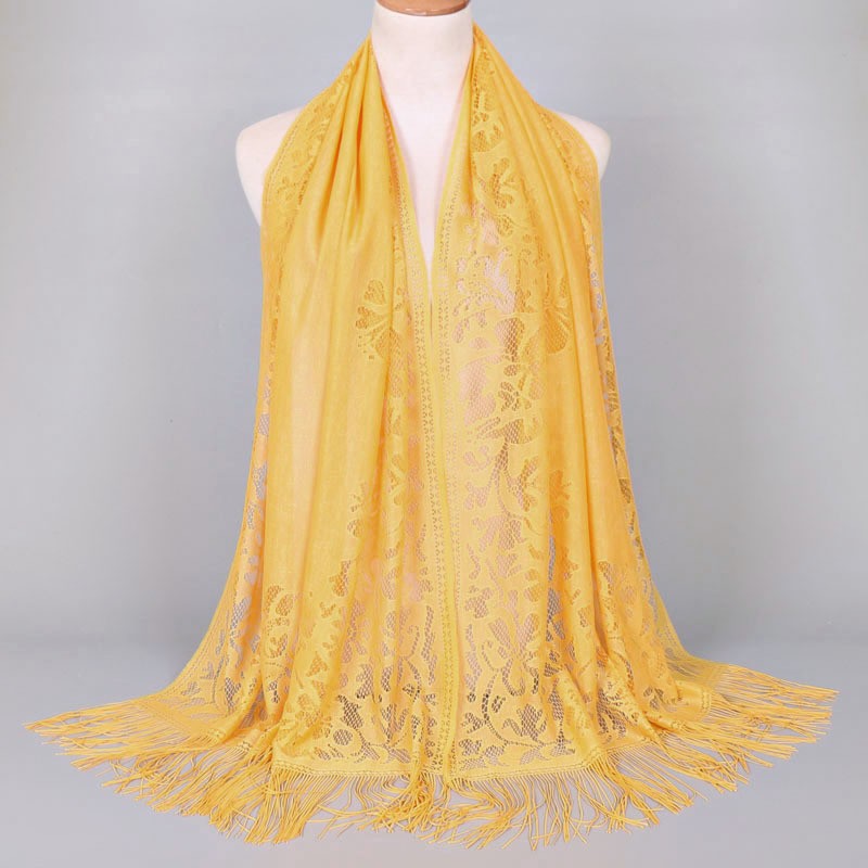 Women's long lace scarf with fringed edges, size