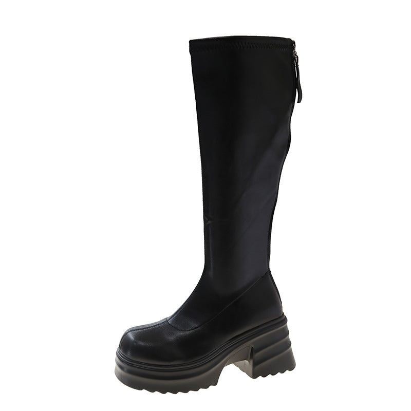Women's fashionable stretch boots with thick platform sole, size S