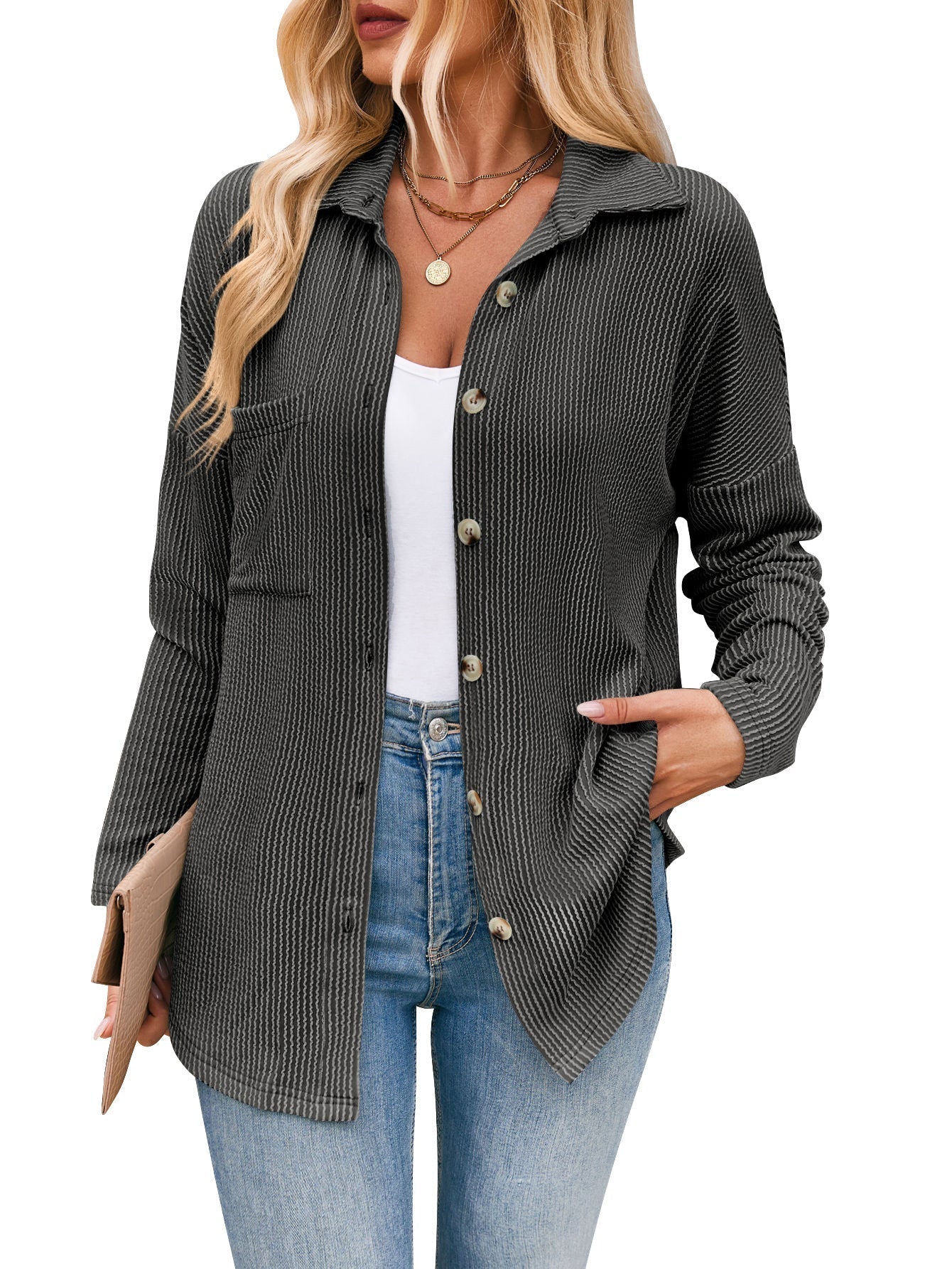 Damen-Freizeit-Strickjacke mit Knopfleiste, Größe