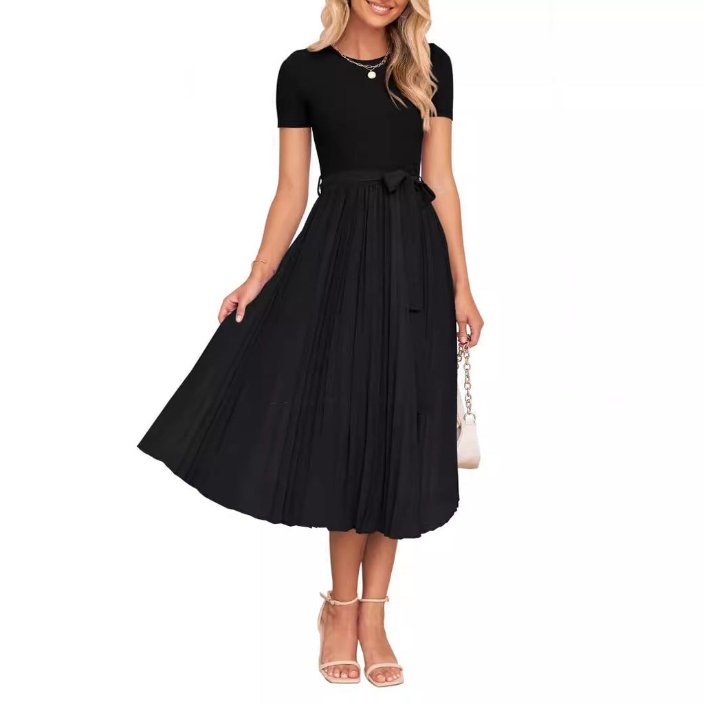 Valenzora | Lässiges, fließendes Midikleid mit kurzen Ärmeln und Gürtel
