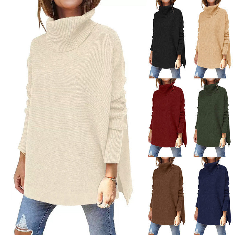 Women's oversized roll-neck sweater with textured knit design, size