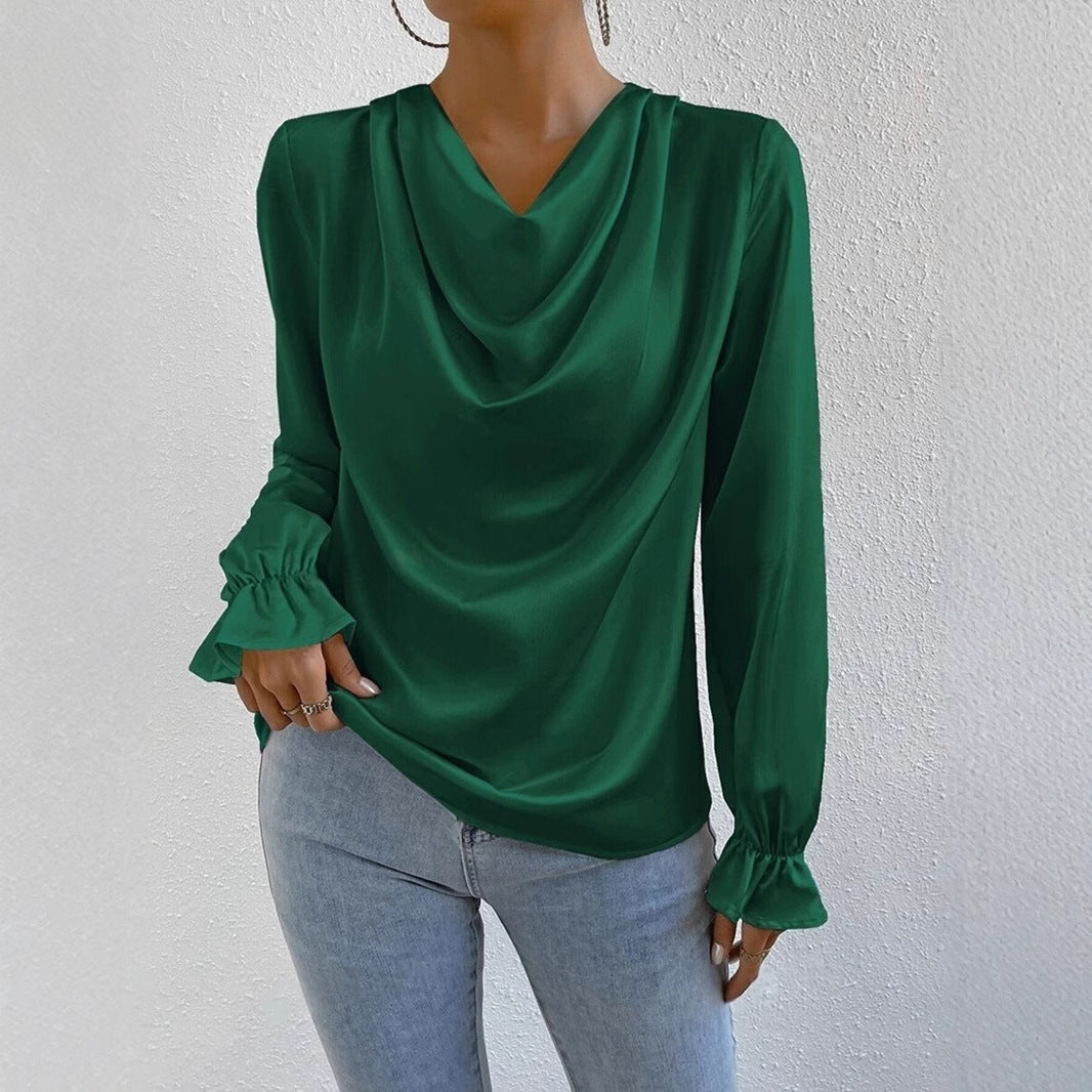 Valenzora | Satin Long Sleeve Blouse Top