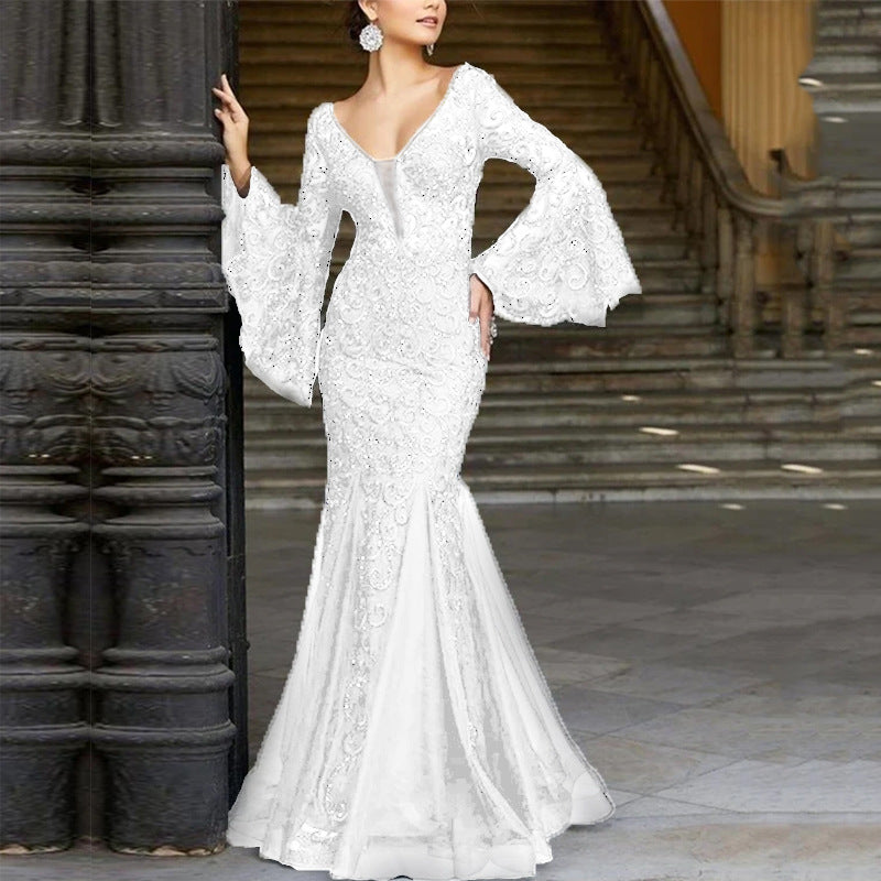 Valenzora | Schwarz-schmales Meerjungfrauen-Abendkleid mit Spitzenstickerei