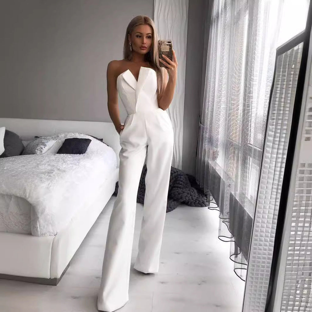 Valenzora | Asymmetrischer Revers-Jumpsuit mit mittlerer Taille für Pendler