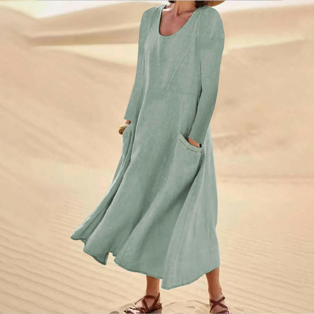 Valenzora | Solid color dress with long sleeves and round neckline