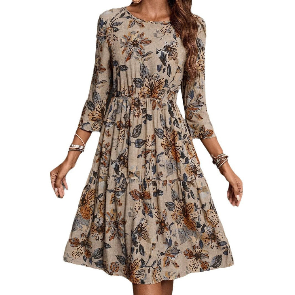 Women's midi dress with a loose fit and floral patterns, size