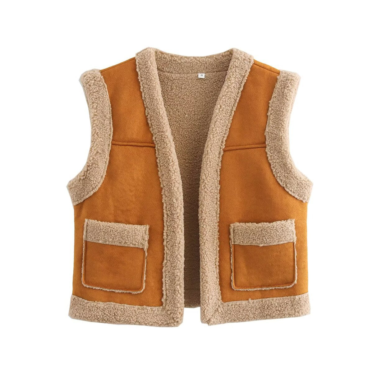 Women's teddy vest with practical pockets and high collar, size