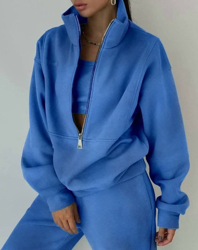 Women's casual oversized hoodie and jogging pants set with practical zipper, size [size]