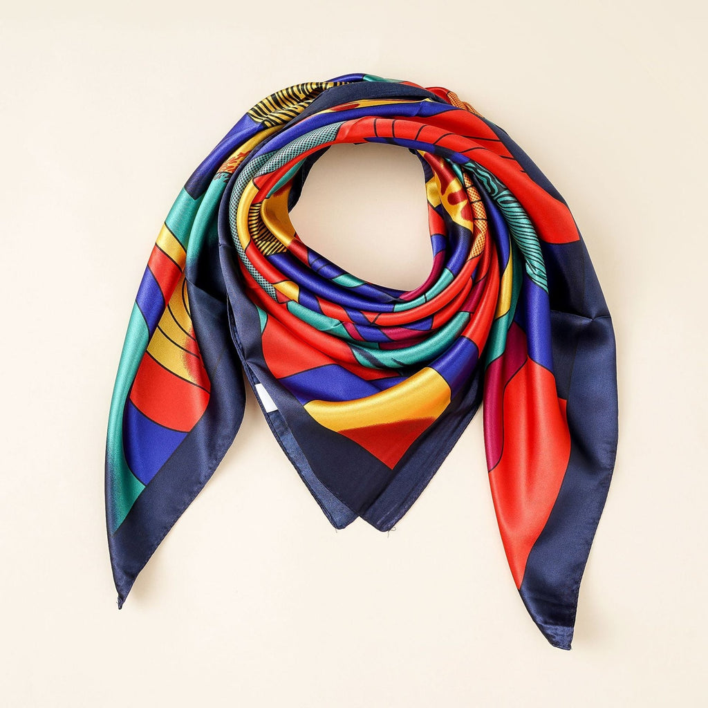 Women's silk scarf with modern graphic design, size
