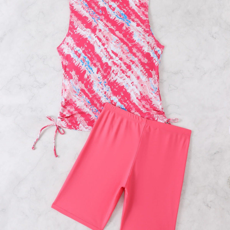 Women's sporty tankini set with fashionable watercolor pattern and comfortable shorts, size [size]