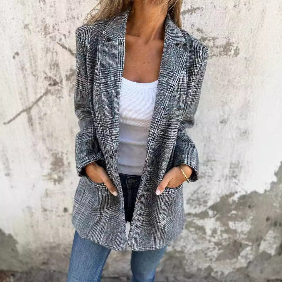 Valenzora | Checkered blazer in brown check