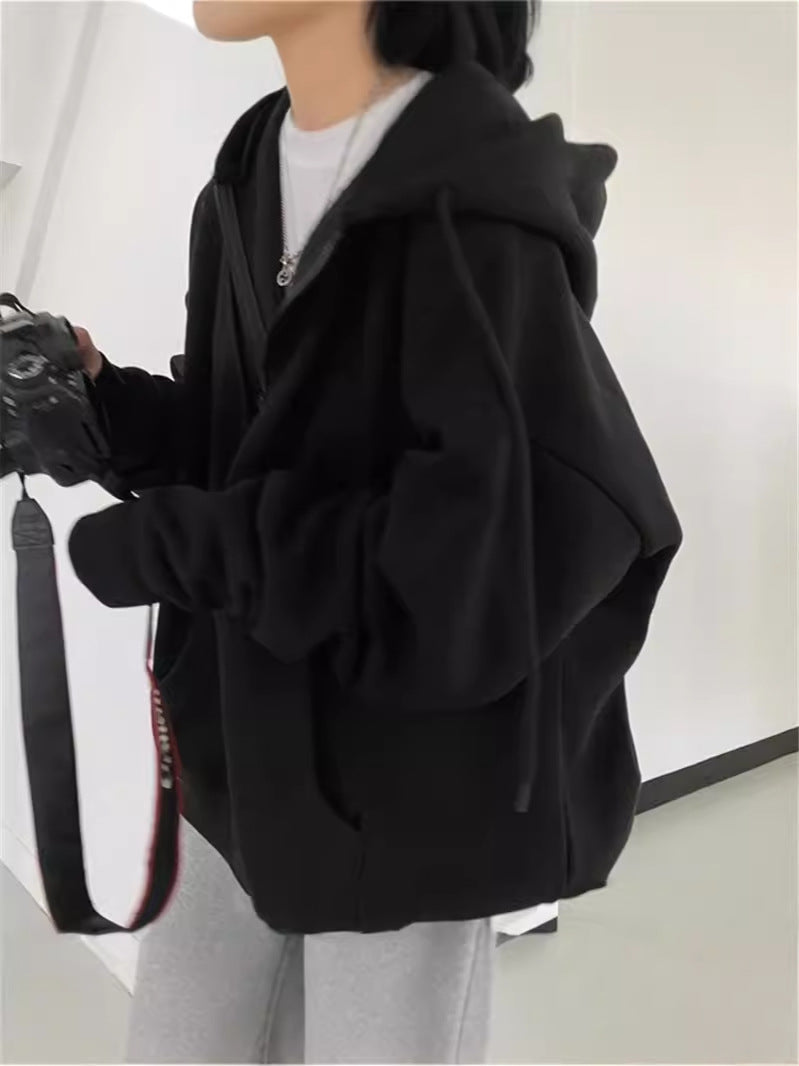 Valenzora Zip-up Oversized Solid Pocket Hooded Long Sleeve Loose Baseball Jacket