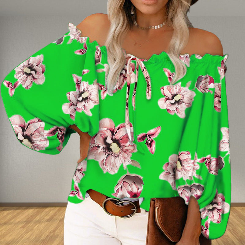 Women's off-the-shoulder blouse with floral pattern, size