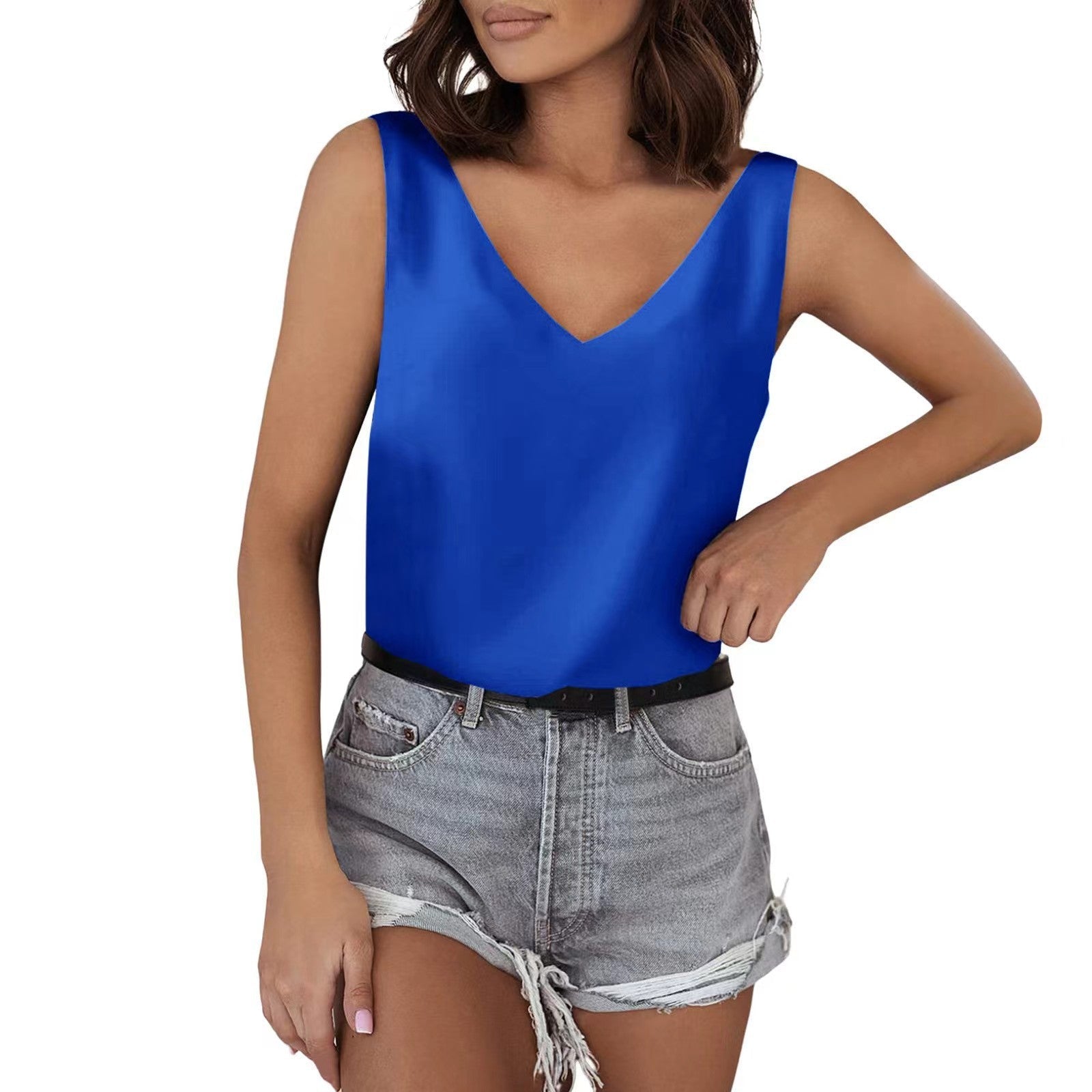 Ärmelloses Damen-V-Neck-Top aus hochwertigem Material, Größe