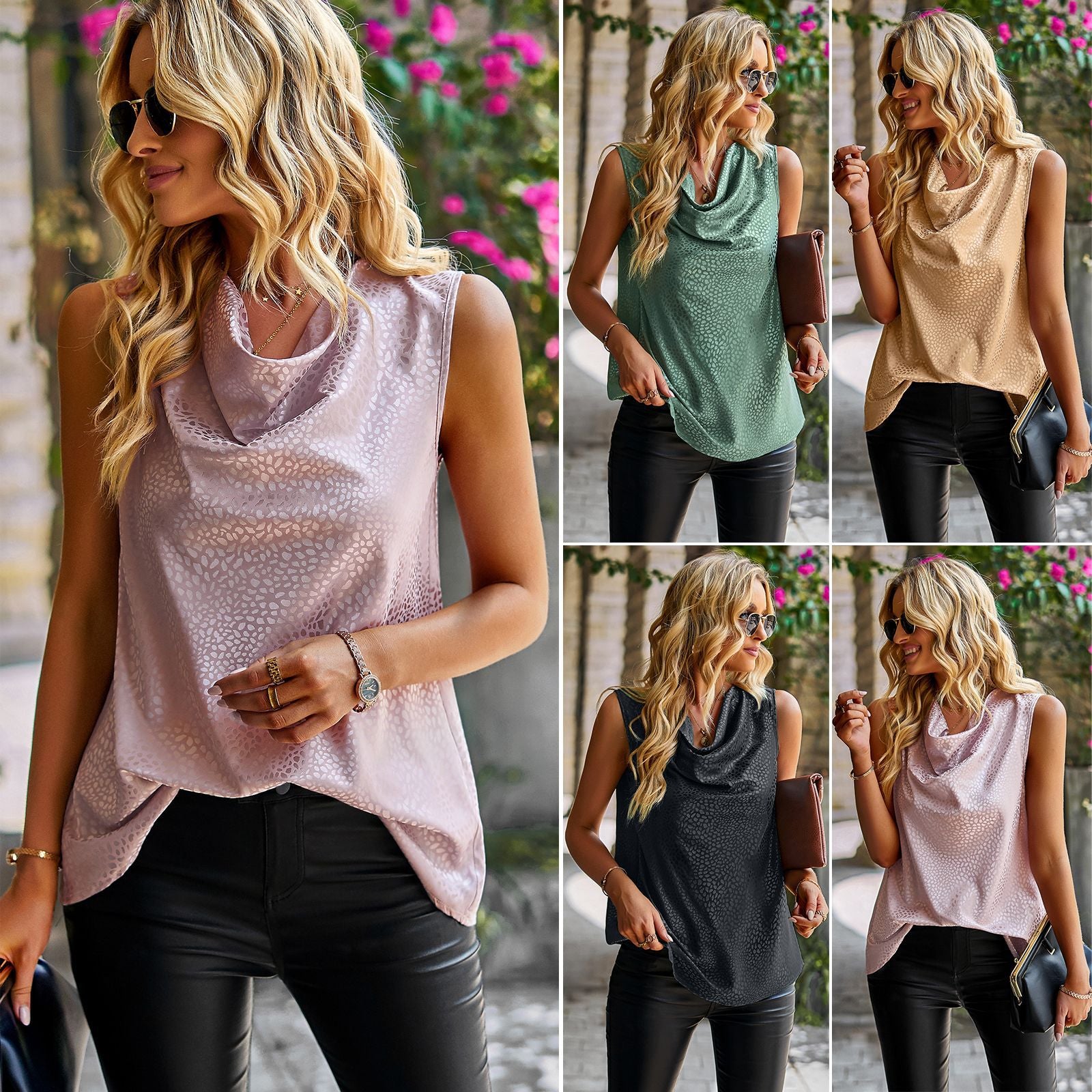 Women's elegant top with asymmetrical hem and casual waterfall neckline, size Valenzora