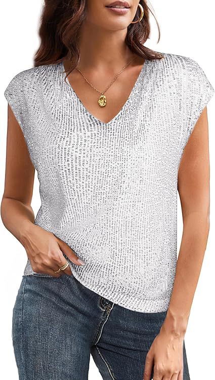 Glitzerndes Damen-Oberteil mit V-Ausschnitt und lockerem Schnitt, Größe [size missing]