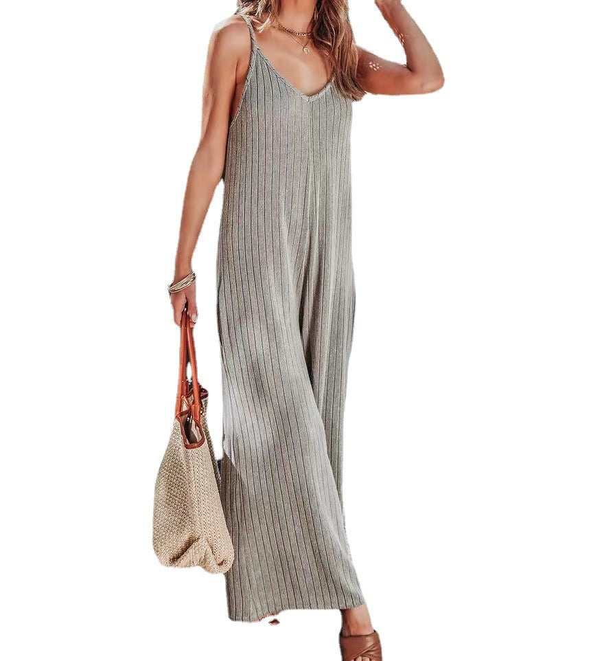 Women's Elegant Striped Jumpsuit with Wide Legs, Size
