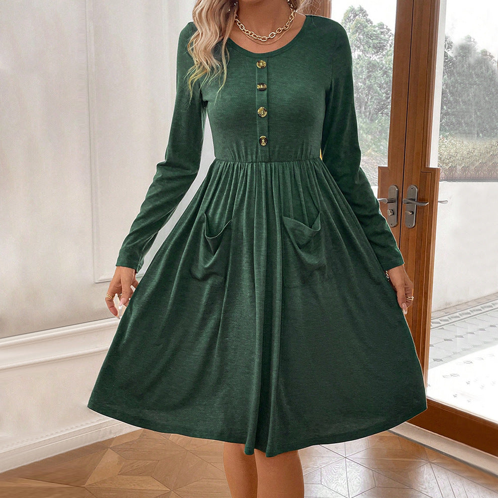 Damen Midikleid mit Knopfleiste und praktischen Taschen, Größe