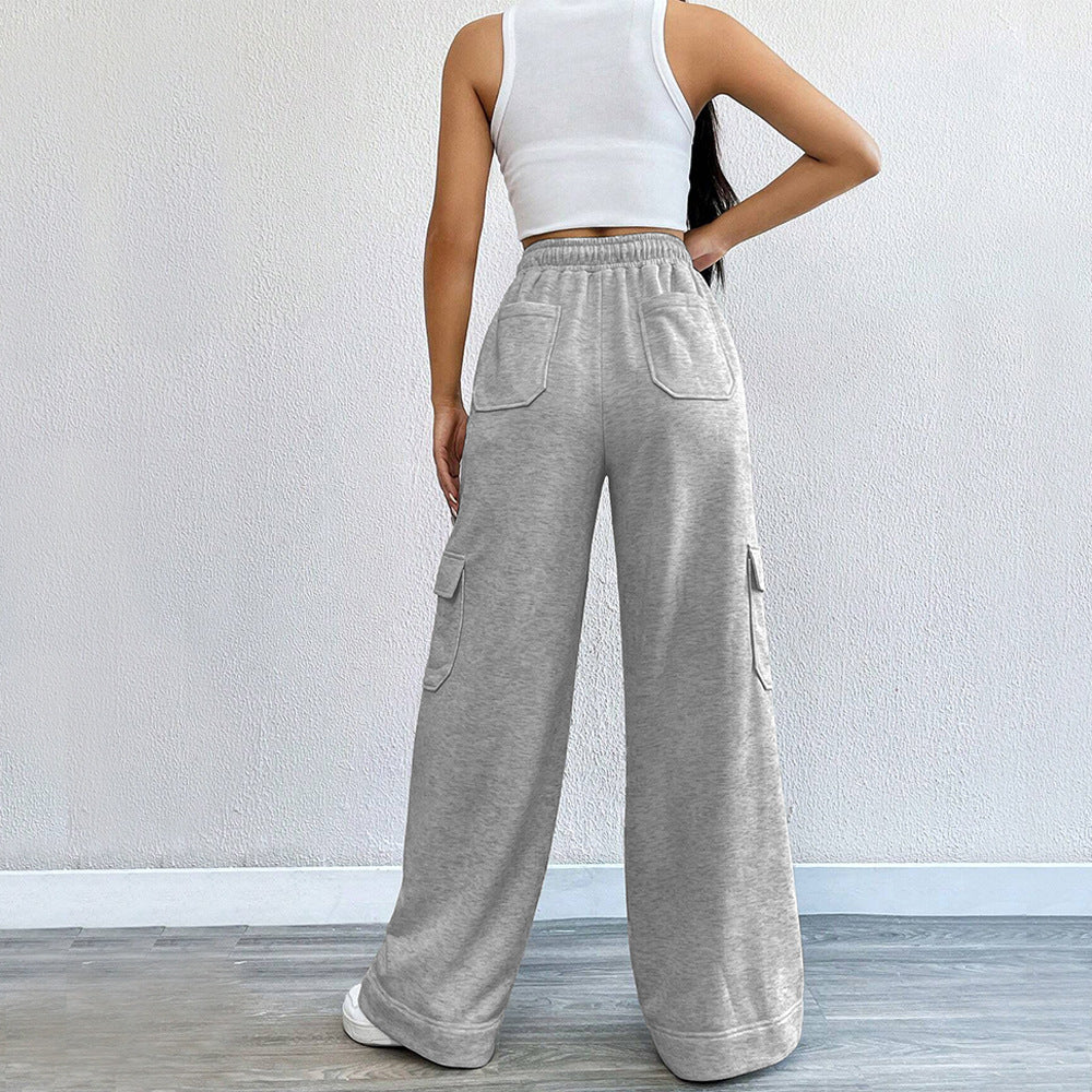 Women's wide-leg cargo trousers with elasticated waistband, size