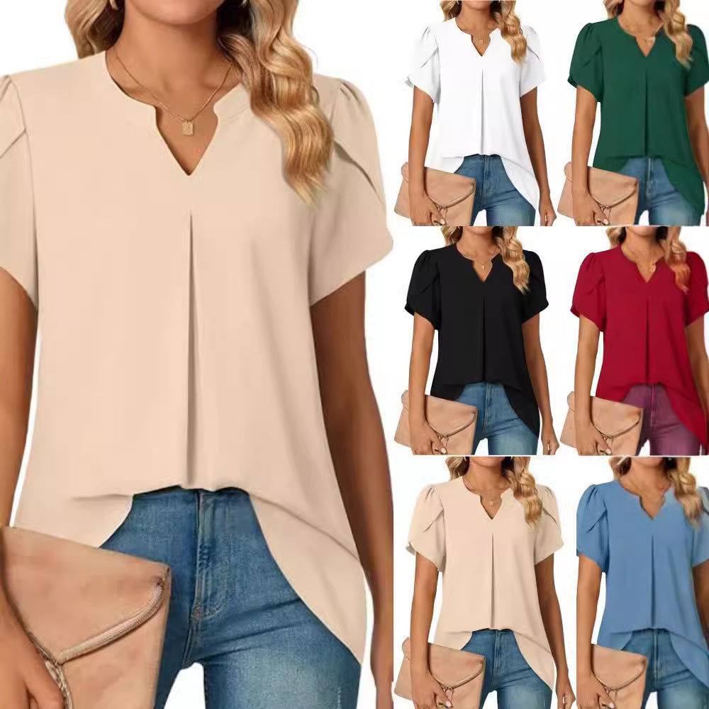 Damenbluse mit elegantem V-Ausschnitt-Detail und leichten Puffärmeln, Größe [size]