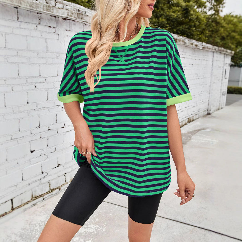 Women's casual striped top with a relaxed fit and contrasting neckband, size [size]