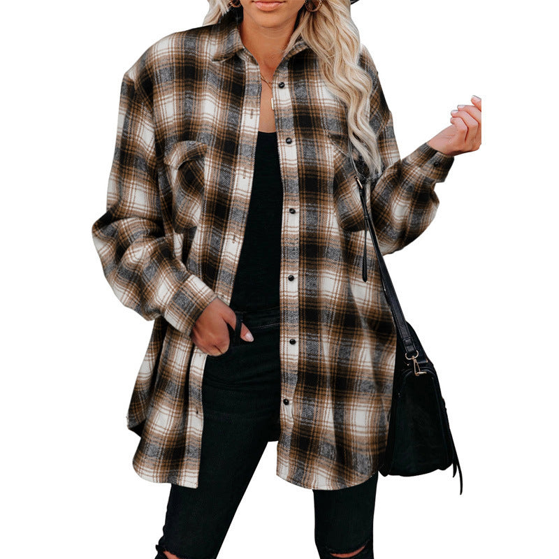 Damen Flanell-Hemdjacke mit Karomuster und praktischen Taschen, Größe S