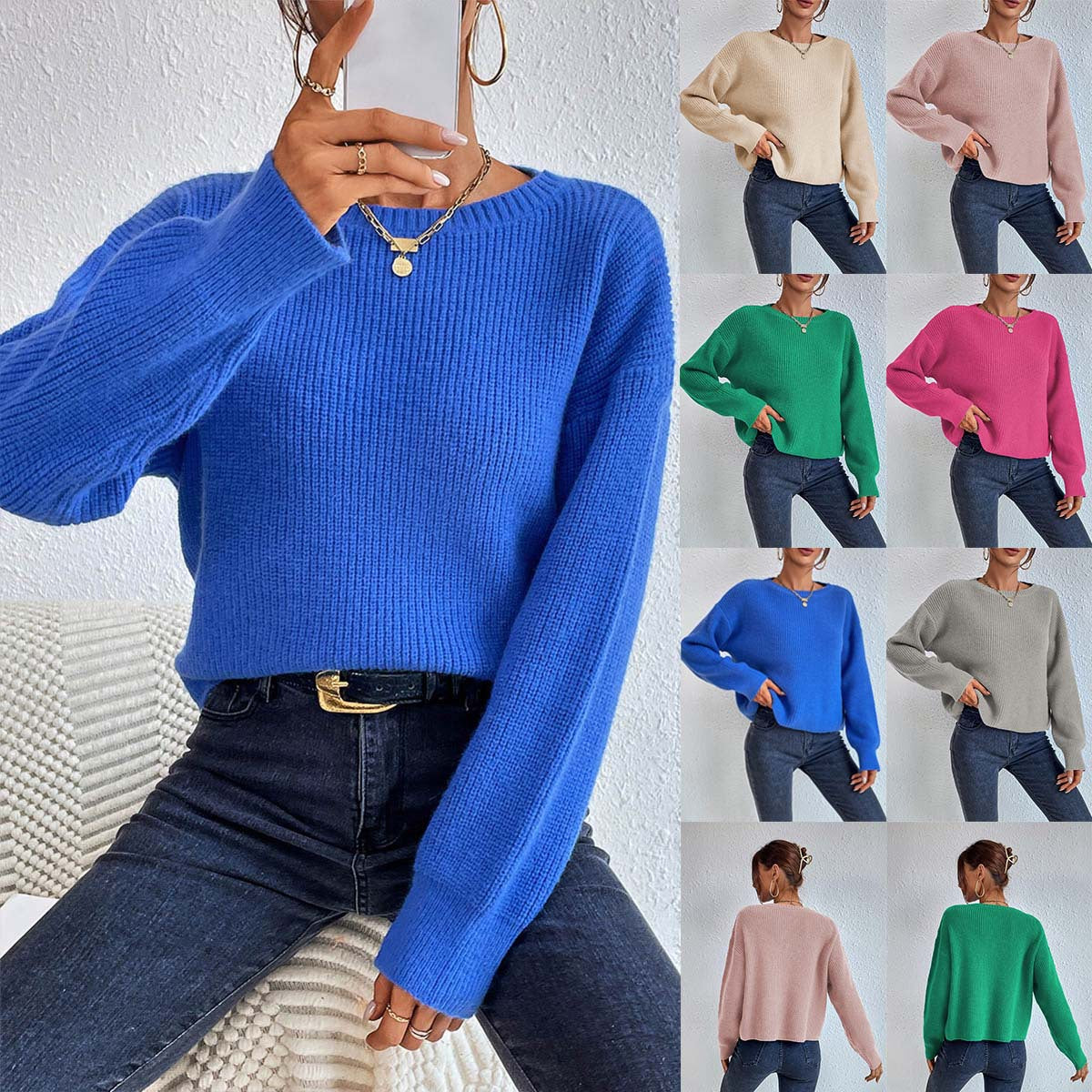 Damen Freizeit-Strickpullover mit entspannter Passform und eleganten Rippdetails, Größe [size]
