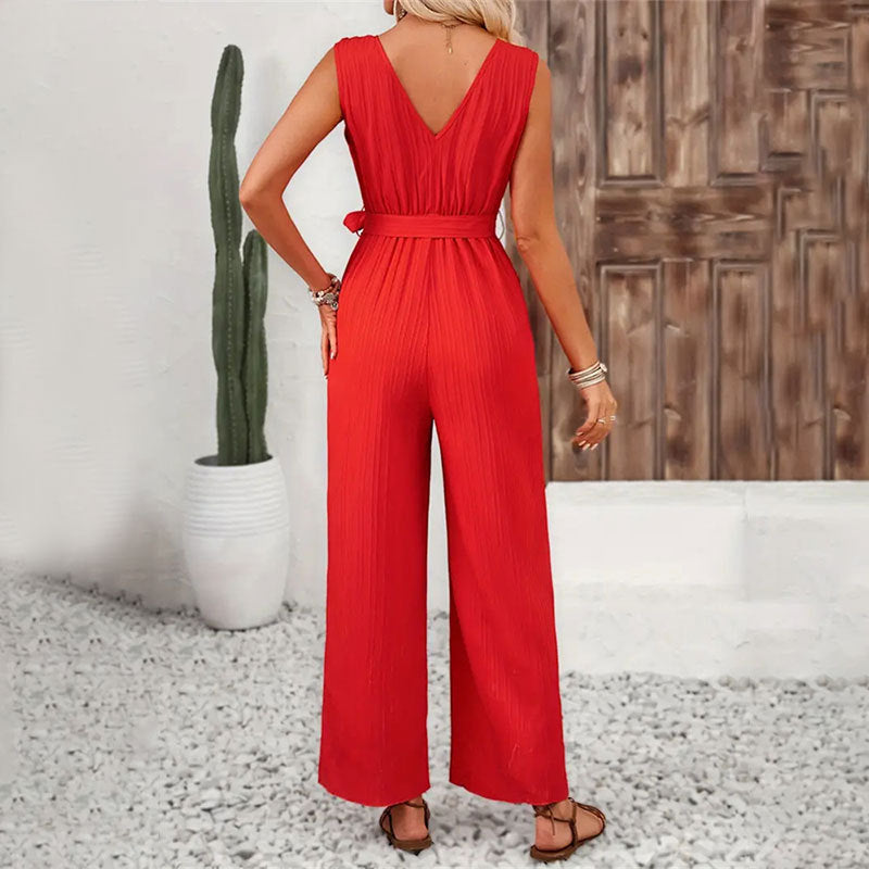 Eleganter Damen-Jumpsuit mit Rüschendetails und Taillengürtel, Größe