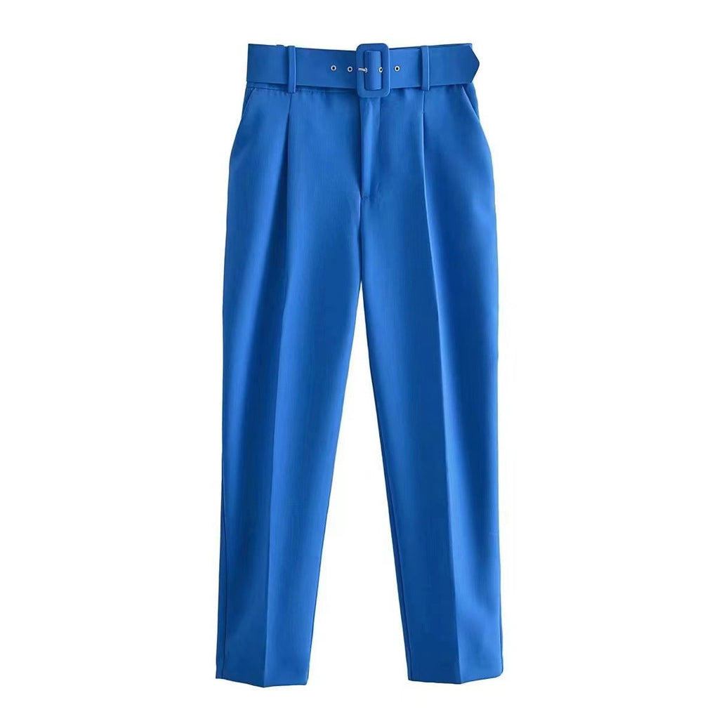 Women's wide-leg high-waisted trousers with a stylish belt, size