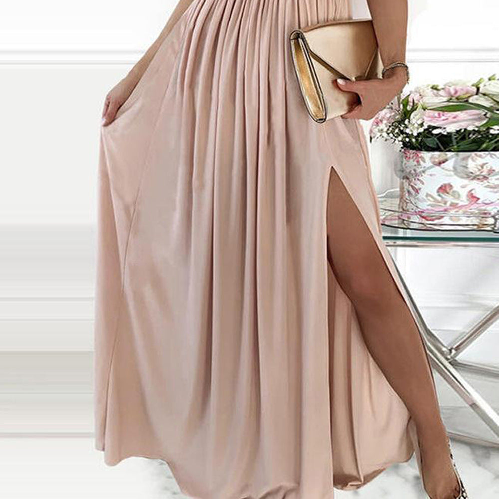 Elegantes Damenabendkleid mit asymmetrischem Oberteil und schimmerndem Rock, Größe