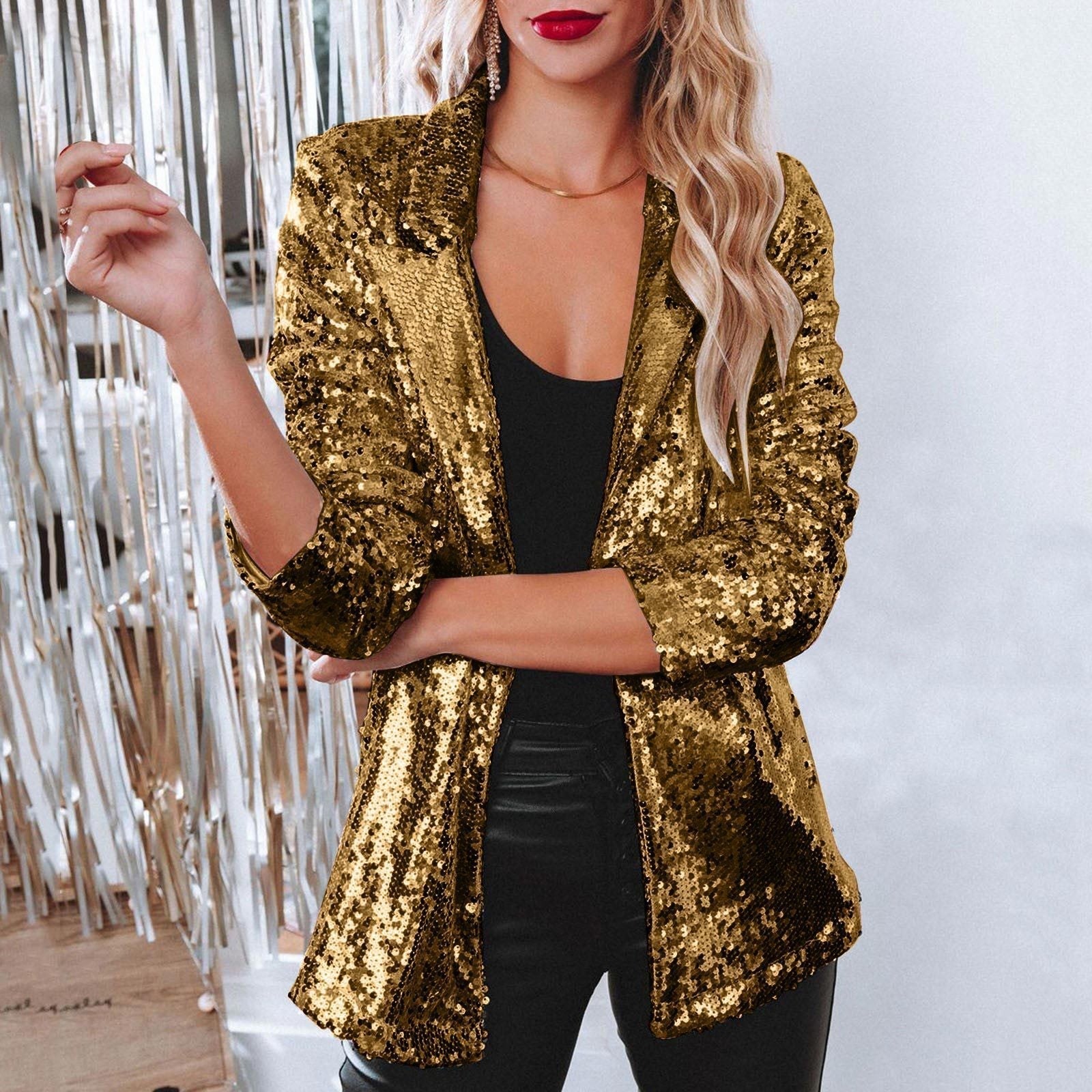 Eleganter Pailletten-Blazer für Damen mit Schimmer-Finish, Größe Valenzora