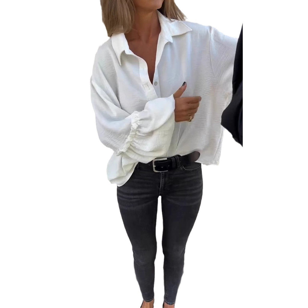 Women's casual shirt blouse with flounce sleeves, size