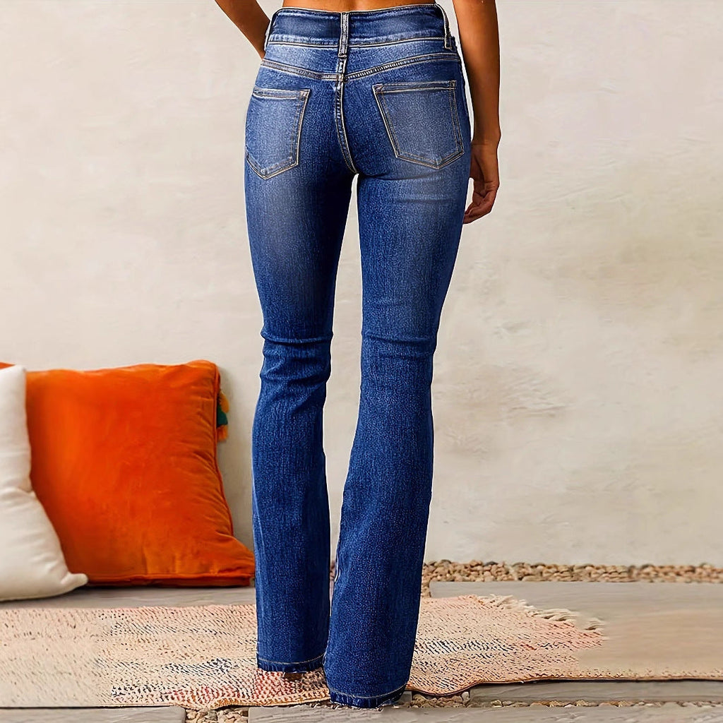Women's bootcut jeans with a high waist and fashionable details, size [size missing]