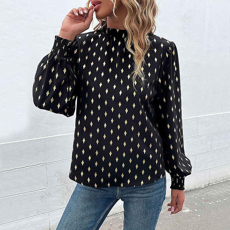 Women's blouse with elegant collar and fashionable pattern, size