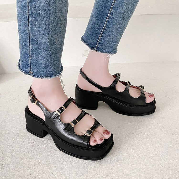 Women's platform sandals with adjustable straps and fashionable block heel, size Valenzora