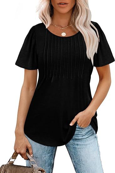 Women's summer T-shirt with pleated design, size