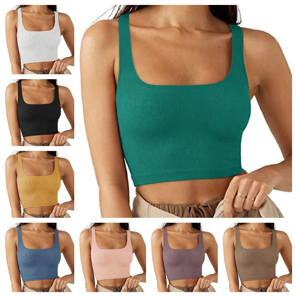 Women's crop top with ribbed fabric and wide straps, size