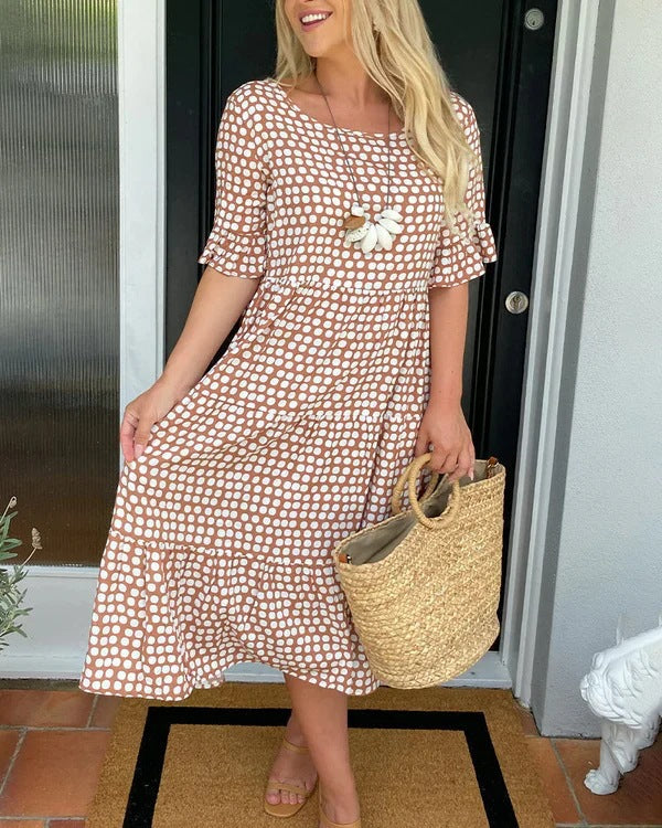 Valenzora | Summer Round Neck Printed Short Sleeve Dress