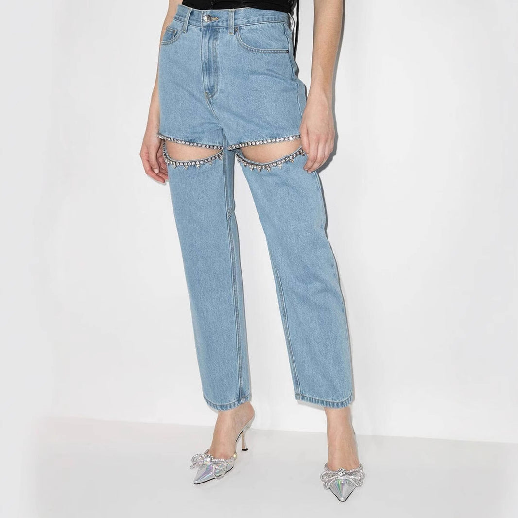 Damenjeans mit Cut-Outs und Glitzer-Details, Größe Valenzora