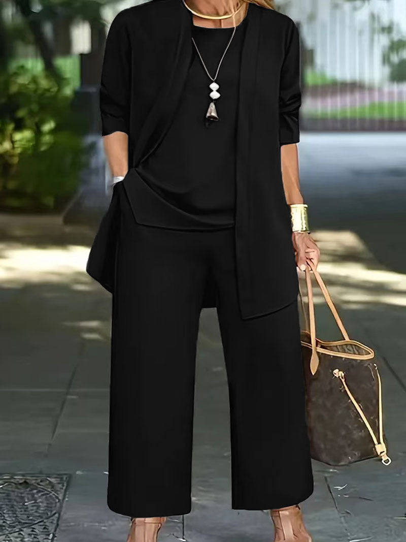 Valenzora | Long-sleeved cardigan vest three-piece set