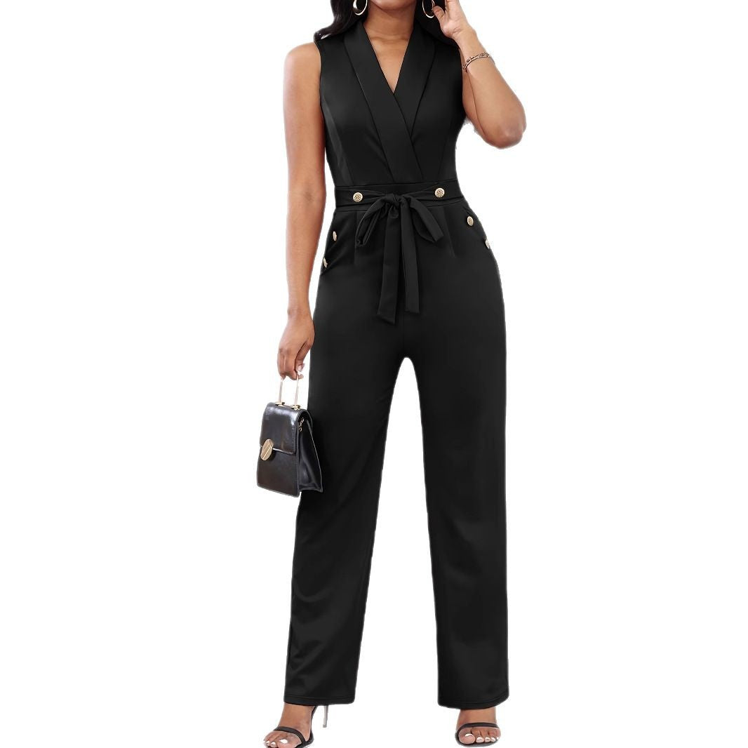 Women's elegant jumpsuit with button details and tailored cut, size