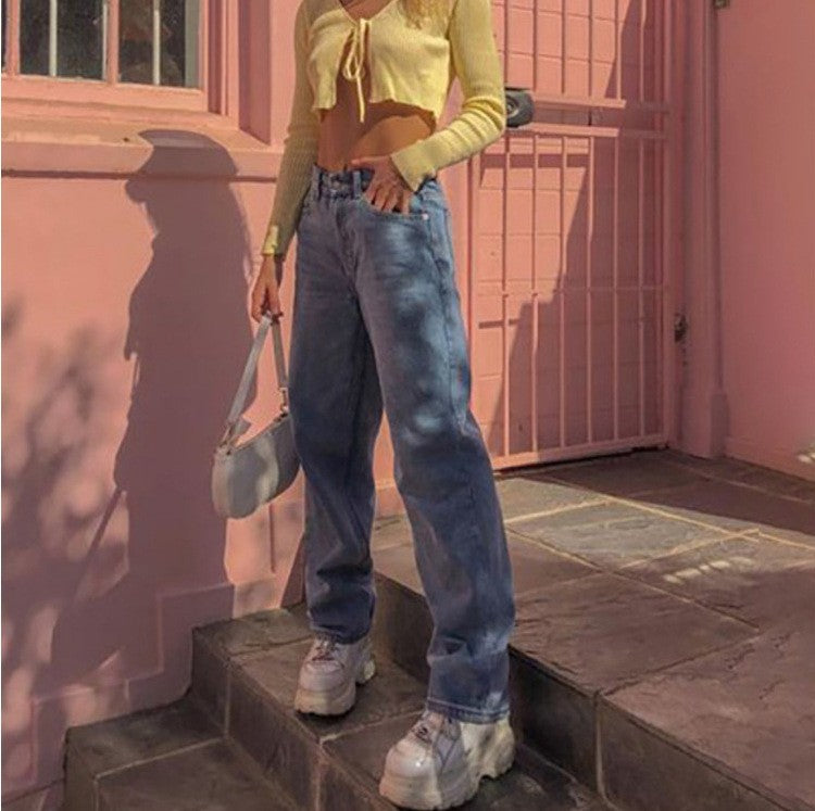 Valenzora | Women's Retro Inspired Wide Leg Denim Blue Jeans